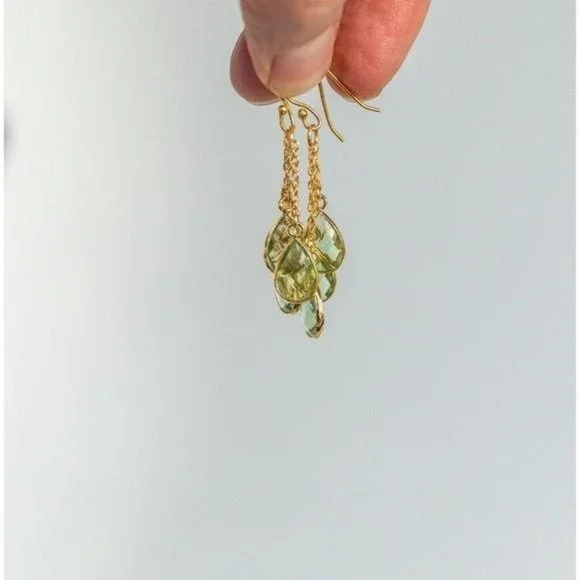 Earrings BEAUTIFUL Green Amethyst Gemstone Dangle Earrings sterling silver post